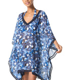 Michael Michael Kors Camo Garden Caftan Cover Up Woven New Navy Blue Multi M/L