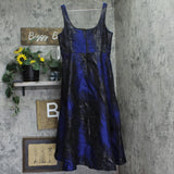 DKNY Womens Metallic Jacquard Scoop-Neck Midi Dress Navy Blue 8