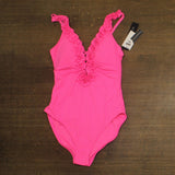 La Blanca Womens Island Goddess Ruffled Plunge One Piece Swimsuit Bright Pink 8