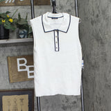 Tommy Hilfiger Womens Rib Knit Sleeveless Polo Shirt Ivory White / Midnight XL