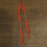 Seed Bead Knot Necklace Red / Gold 31"