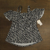 Raisins Curve Trendy Tortuga Ruffled Tankini Top Cold Shoulder Black / White 14W