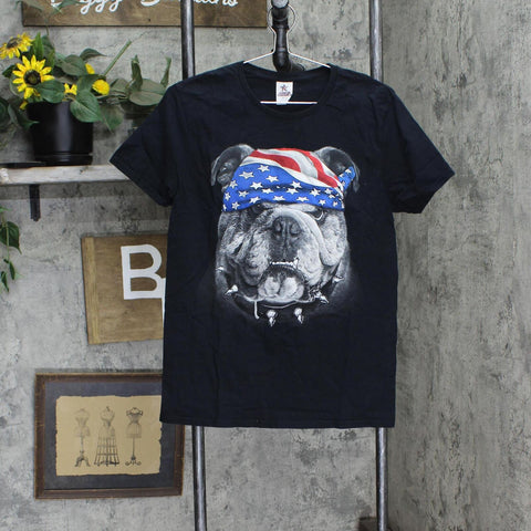Spirit of America Womens Graphic Pitbull America Patriotic T-Shirt Tee Black M