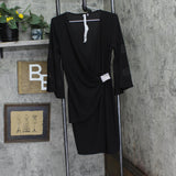 Ny Collection Womens Petite Sheer-Sleeve Wrap Dress PITD7701 Black PL