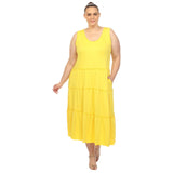 White Mark Scoop Neck Tiered Midi Dress PS315 Canary Yellow 1X