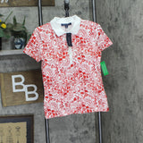 Tommy Hilfiger Womens Short Sleeve Floral Polo Shirt Scarlet Multi Red S