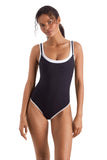 Mimi Flamingo Layered Solids Drift One Piece Swimsuit 900051011 Black / White 12