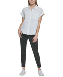 Calvin Klein Womens Short Sleeve Button Down Shirt M2TA8554 Soft White XL