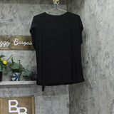 Kasper Womens Keyhole Ring Short Sleeve Knit Top Blouse 10924137 Black L