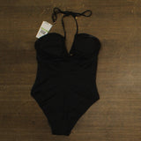Michael Michael Kors Solid Lace-Up Keyhole Halter One-Piece Swimsuit Black 8