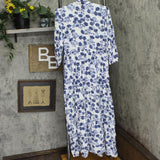 Ny Collection Petite 3/4 Sleeve Crinkle Tiered Maxi Dress White Navy Floral PS