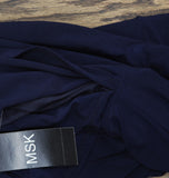 MSK V-Neck Rhinestone Ladder Trim Side Slit Evening Gown Dress Navy Blue S