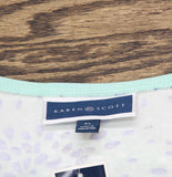 Karen Scott Printed Scoop Neck Short Sleeve Knit Top Aqua Ice Blue Green XL