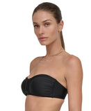 DKNY Womens Shirred U-Wire Bandeau Bikini Top Swim DIMTS403 Black XL