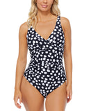 Island Escape Monterey Printed Convertible One-Piece Swimsuit Black / White 8