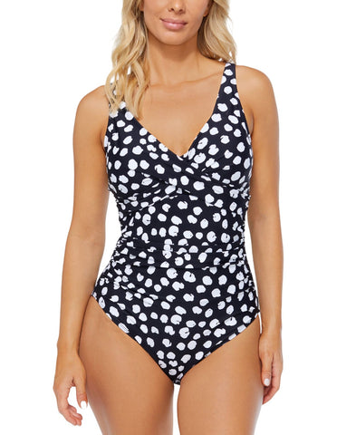 Island Escape Monterey Printed Convertible One-Piece Swimsuit Black / White 8