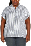 Orvis Womens Linen Blend Button Up Shirt 1758407 Blue Stripe 2XL