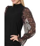 Cece Womens Mixed Media Mock Neck Knit Top 7052699 Rich Black 1 XL