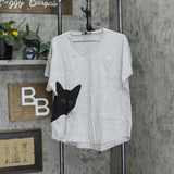 DG2 Womens Textured Sequined Kitty T-Shirt Tee 710395 Heather Gray M