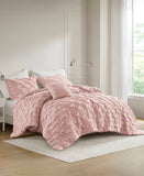 510 Design Diamond Pucker Woven 4-Piece Comforter Set Pink Full / Queen
