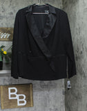 Alex Evenings Plus Blazer Tuxedo Tunic Pullover Satin Trim Jacket Black 3X