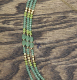 Sea Glass Beaded Multi Strand Necklace Gold / Green 28" + 3"