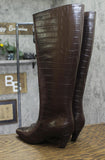 INC International Concepts Mid-Heel Knee High Boots Kitten Heels Brown Croc 7M