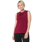 Susan Graver Knit Sleeveless Tie Front Blouse Shirt Top Evening Wine Red XL