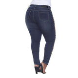 White Mark Plus Size Super Stretch 3 Pocket Jeans Dark Wash Leopard Blue 16W