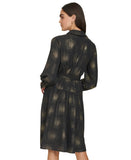 Calvin Klein Collared Self-Tie-Belt Midi Button Cuff Dress Black / Gold 8