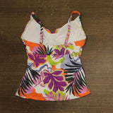 Anne Cole Hidden Underwire Tankini Swim Top Mod Tropical White Multi 38DD / 40D