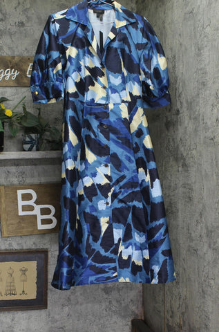 Donna Karan Floral Printed Button Down Midi Shirt Dress Horizon Blue / Multi 6