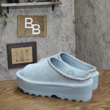 Bearpaw Platform Suede Faux Leather Open Toe Slide Sandals Tourmaline Blue 8M