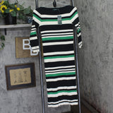 Lauren Ralph Lauren 3/4 Sleeve Striped Ribbed Sweater Dress Black Multi XS