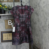 Vince Camuto Womens Jacquard Fit Flare Puff Sleeve Dress VC4M5667 Wine Red 8