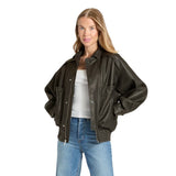 Universal Thread Faux Leather Full Zip Snap Closure Bomber Jacket Black M