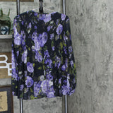 Du Jour Womens Floral Printed Woven Top with Smocked Shirt Top Violet Purple 2XS