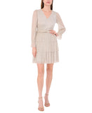 1. STATE Womens Metallic Crinkled Tiered V-Neck Dress Silver Gray / Gold XS