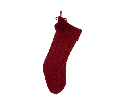 Glitzhome Knitted Polyester Christmas Stocking Pom Pom Ball Red One Size