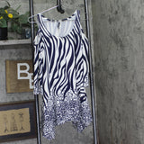 White Mark Zebra Leopard Print Cold Shoulder Tunic Top Navy Blue / White S