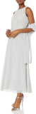 J Kara Petite Beaded Sleeveless Long Dress with Scarf Silver / White  12P