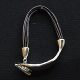 Fashion Toggle Multi Strand Corded Metal Cuff Bracelet Silver Gray / Brown 7"