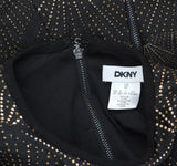 DKNY Womens Petite Puffed-Sleeve Brocade-Texture Mini Dress Black / Gold 6P