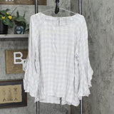 Womens Long Bell Sleeve Knit Comfy Shirt Top Gray / White See Measurements