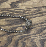 Chico's Beaded Opera Long Necklace with Pave Focal Bead Gray 32" + 5"
