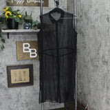 G by Giuliana  Womens Sheer Button Up Shirt Dress Tie Waist Black S