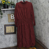 Future Collective Collared Long Sleeve Smocked Midi Shirtdress Burgundy Red XXL