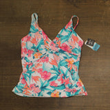 Swim Solutions Printed Shirred Tankini Swim Top Tropic Twist White Multi 18