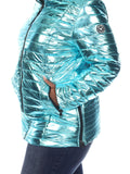 White Mark Womens Plus Size Metallic Puffer Coat PS8999M Mint Blue 1X
