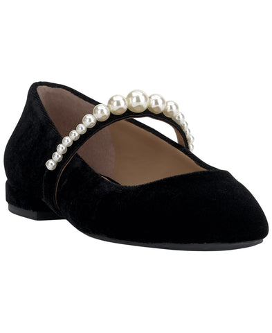 On 34th Womens Sarrya Pearl Mary-Jane Flats 10019682600 Black Velvet 5.5M